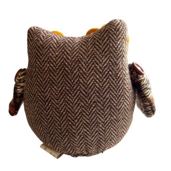 Handcrafted Vintage Whimsical Owl Decor With Button Eyes & Floral Accents - Picture 2 of 6